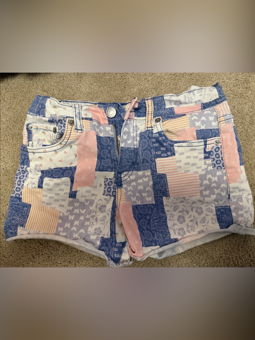 Levi's Patchwork Denim Shorts in Blue & Pink